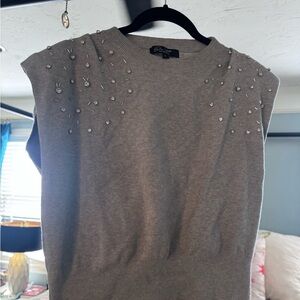 T.J.Maxx Gray Sleeveless Knit Muscle Tee with Bead Embellishment